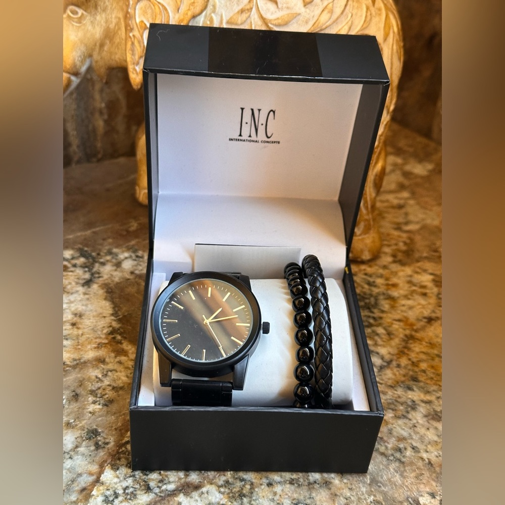 INC Stainless Steel Black Metal Men’s Watch